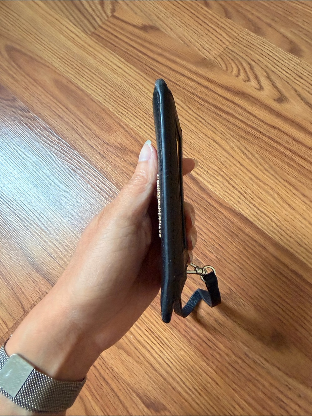 kate spade Black Pebbled Leather Wristlet Card Case with Key Ring - Picture 5 of 8